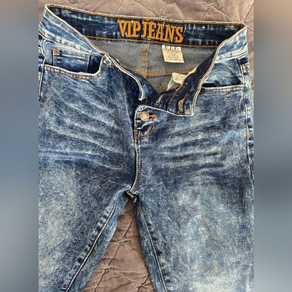 VIP Distressed Skinny Blue Jeans - Picture 6 of 11